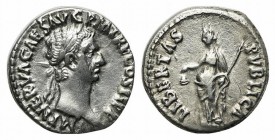 Nerva (96-98). AR Denarius (18mm, 3.66g, 6h). Rome, AD 96. Laureate head r. R/ Libertas standing l., holding pileus and vindicta. RIC II 7; RSC 106. V...