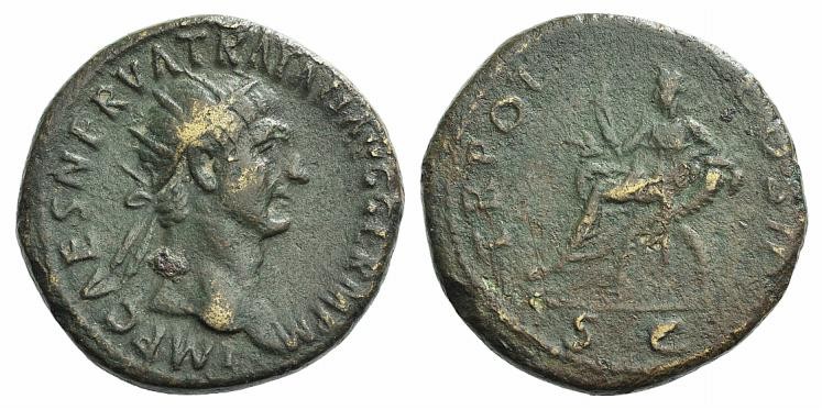 Trajan (98-117). Æ Dupondius (27mm, 14.75g, 6h). Rome, 98-9. Radiate head r. R/ ...