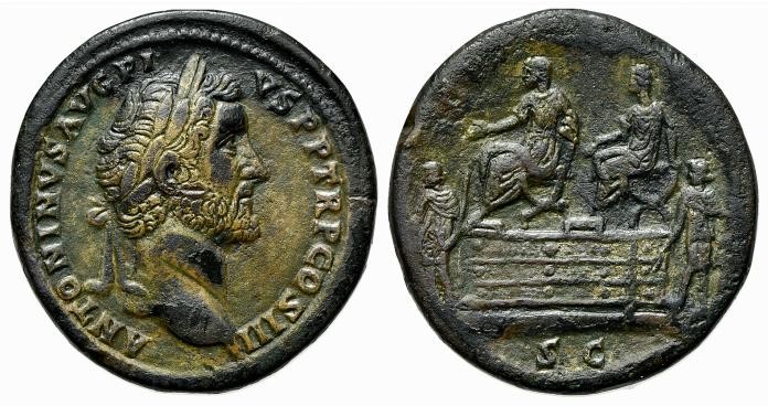 Antoninus Pius (138-161). Æ Sestertius (33mm, 22.13g, 6h). Rome, 140-4. Laureate...