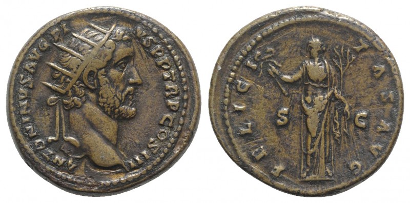 Antoninus Pius (138-161). Æ Dupondius (27mm, 16.90g, 12). Rome, c. 141-3. Radiat...