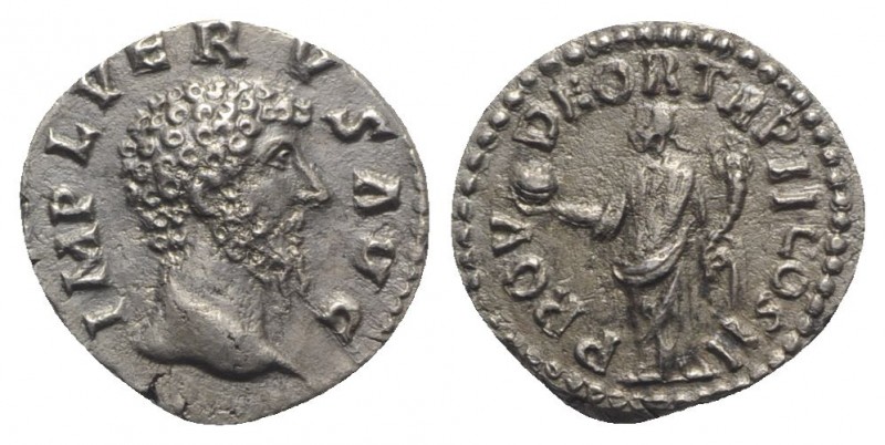 Lucius Verus (161-169). Base AR Denarius (16mm, 1.94g, 11h). Rome, 162-3. Bare h...