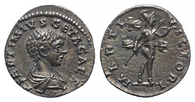 Geta (Caesar, 198-209). AR Denarius (17mm, 3.37g, 12h). Laodicea, 202. Bare-head...