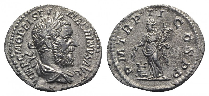 Macrinus (217-218). AR Denarius (19.5mm, 2.38g, 12h). Rome, AD 218. Laureate and...