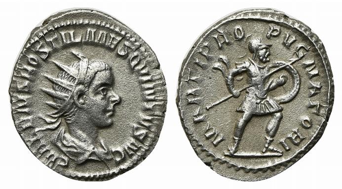 Hostilian (Caesar. 250-251). Antoninianus (21mm, 3.35g, 6h). Radiate and draped ...