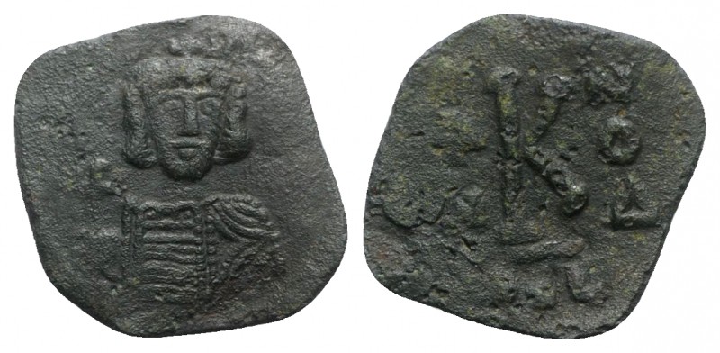 Constantine IV (668-685). Æ 20 Nummi (21mm, 1.44g, 6h). Syracuse, 674-681. Helme...