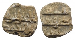 Islamic, Uncertain. PB Seal, c. 10th century (15mm, 4.13g). Two lines of kufic script. R/ Three lines of kufic script. Good VF