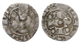 Italy, L'Aquila. Ladislao di Durazzo (1388-1414). AR Bolognino (14mm, 0.52g). A Q L A. R/ Facing bust of S. Celestino. Biaggi 101. Near VF