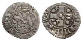 Italy, L'Aquila. Giovanna II di Durazzo (1414-1435). AR Bolognino (15mm, 0.48g). A Q L A. R/ Facing bust of S. Celestino. Biaggi 106. VF