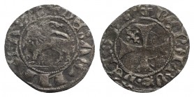 Italy, L'Aquila. Renato d'Angiò (1435-1442). BI Quattrino (17mm, 0.70g, 6h). Cross potent; lis in first quarter. R/ Lion standing l. Biaggi 112. Near ...