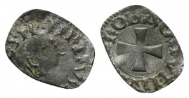 Italy, Papal States. Rome, Callisto III (1455-1458). BI Picciolo (13mm, 0.64g, 11h). Bull grazing l. R/ Cross. Biaggi 2171. VF