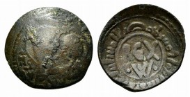 Italy, Sicily, Messina. Guglielmo I (1154-1166). Æ Follaro Fraction (14mm, 0.87g, 12h). Virgin with Holy Child. R/ REX W within circle; Kufic legend a...