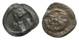 Italy, Sicily(?), Medieval-Modern PB Seal (10mm, 0.42g). SR[…] / HI. R/ Triskeles. About VF