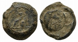 Papal PB Tessera, Uncertain Cardinal or Sede Vacante (11mm, 2.88g, 6h). St. Peter(?) seated l. R/ Canopy with crossed keys. VF