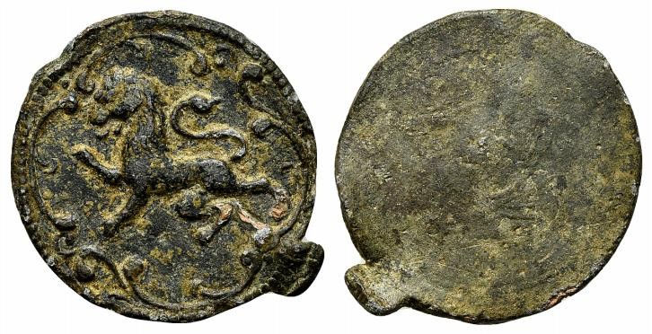 Spain, c. 18the century. Æ Seal (31mm, 13.20g). Lion rampant l. within quadrilob...