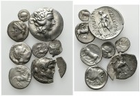 Lot of 8 Greek AR coins (one broken), to be catalog. Lot sold as is, no return