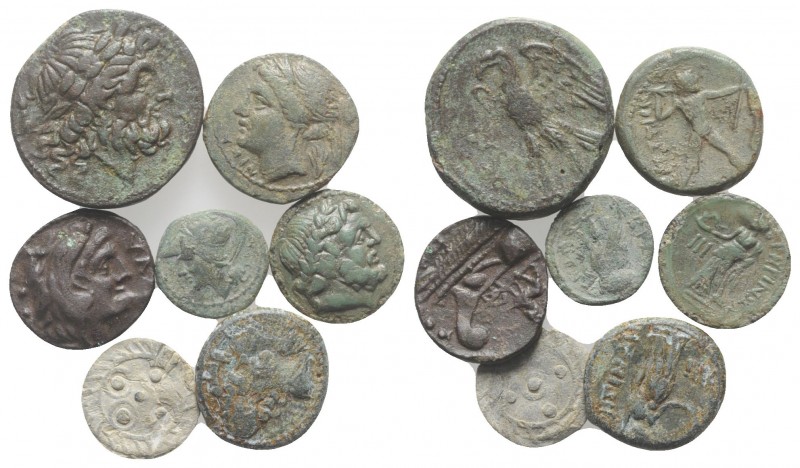 Mixed lot including 6 Greek and Roman Æ coins and one Medieval lead tessera, to ...