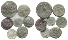 Mixed lot including 6 Greek and Roman Æ coins and one Medieval lead tessera, to be catalog. Lot sold as is, no return