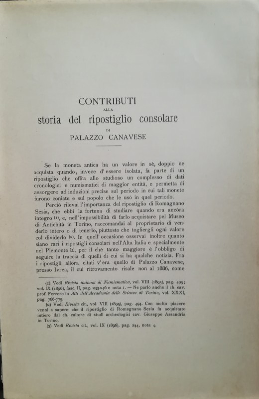 RICCI S. – Contributi alla storia del ripostiglio consolare di Palazzo Canavese....