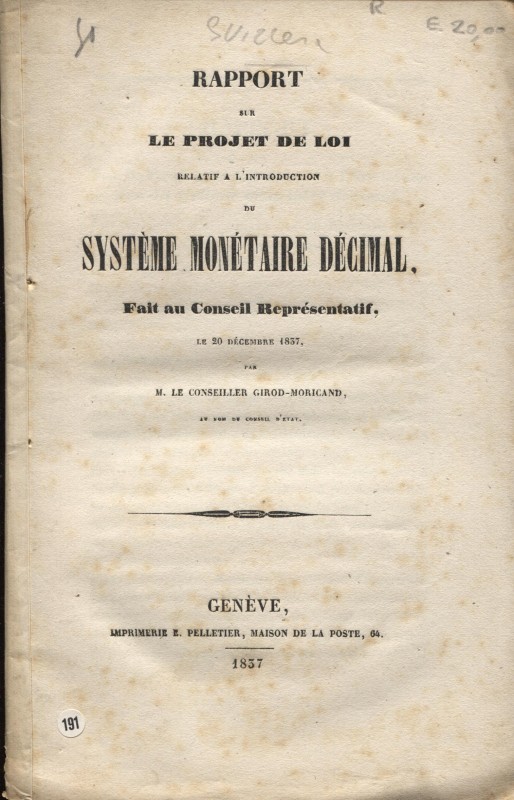 GIROD-MORICAND – Rapport sur le projet de loi relatif a l’introduction du Systèm...