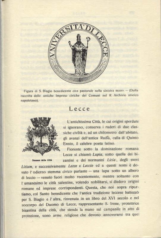 CAGIATI M. – Lecce. S.l., s.d. Pp. 187-196, ill. nel testo. Brossura in cartonci...