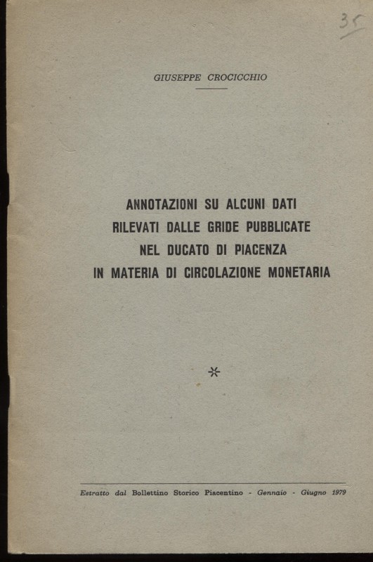 CROCICCHIO G. – Annotazioni su alcuni dati rilevati dalle grida pubblicate nel D...