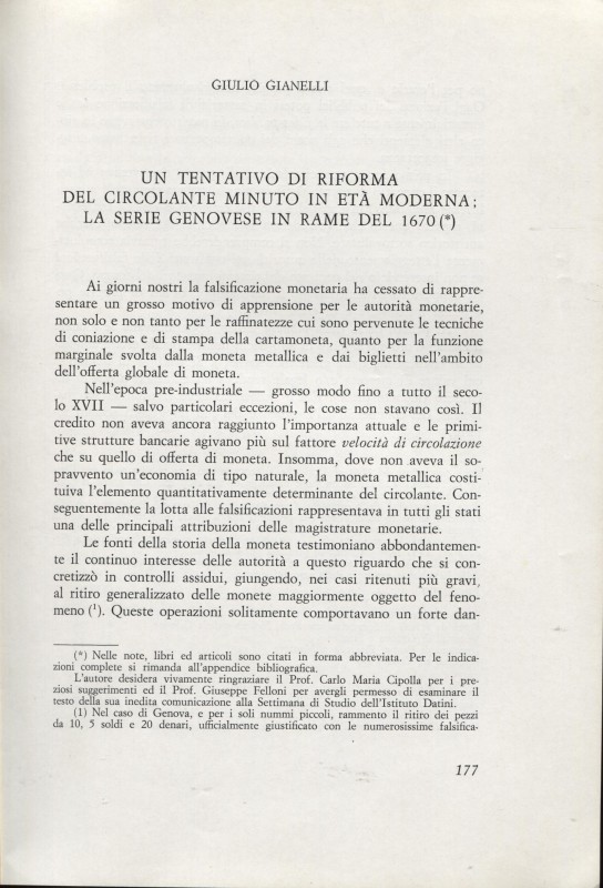 GIANELLI G. – Un tentativo di riforma del circolante minuto in età moderna; la s...