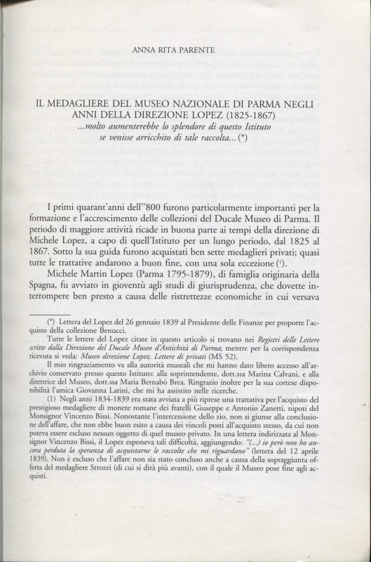 PARENTE A.R. – Il medagliere del Museo Nazionale di Parma negli anni della direz...