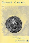 Leu Numismatics, Greek Coins. Auction 81. Zurich, 16 May, 2001. Softcover, 355 lots, b/w photos. Good condition