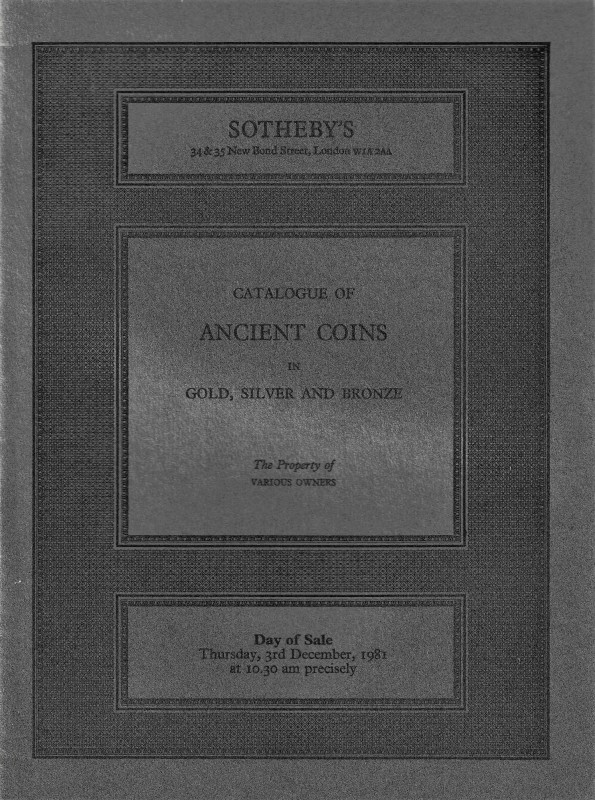 Sotheby’s. 2 catalogues; 1: Ancient, English and Foreign Coins. London, 3 Decemb...