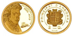 Andorra 2 Dinar 2009 160 years of death of Fryderyk Chopin. Weight: 1g .9999 Gold