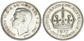 Australia 1 Crown 1937(m) George VI(1936-1952). Averse: Head left. Reverse: Crown above date and value. Edge Description: Reeded. Silver. KM 34