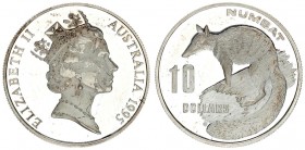 Australia 10 Dollars 1995 Elizabeth II(1952-). Averse: Crowned head right. Reverse: Numbat right value at left. Silver. KM 296
