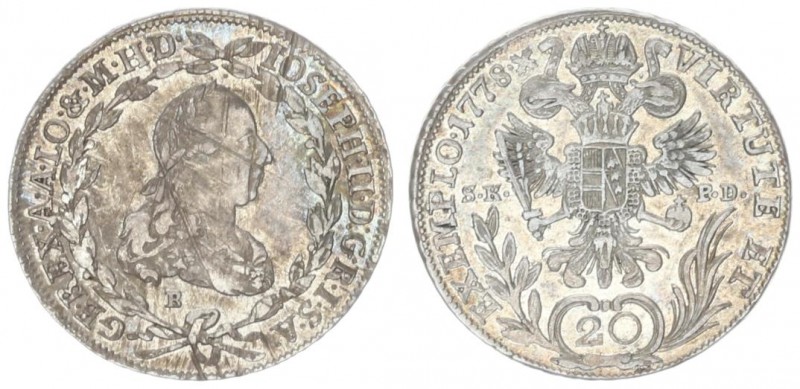 Austria 20 Kreuzer 1778 B SK-PD. Joseph II(1765-1790). Averse: Bust right as joi...