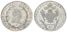 Austria 20 Kreuzer 1806 A Vienna. Francis II(1792-1835). Averse: Laureate right within wreath. Reverse: Crowned imperial double eagle heads in haloes ...
