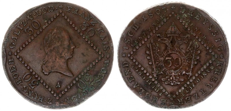 Austria 30 Kreuzer 1807 A Francis II (1792-1835). Averse: Laureate head right wi...