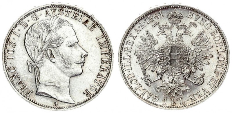 Austria 1 Florin 1861 A Vienna. Franz Joseph I (1848-1916). Averse: Laureate hea...