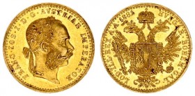 Austria 1 Ducat 1881 Vienna Franz Joseph I(1848-1916). Averse: Laureate head right heavy whiskers. Reverse: Crowned imperial double eagle. Gold. KM 22...