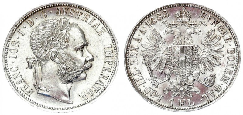 Austria 1 Florin 1883 Vienna. Franz Joseph I (1848-1916). Averse: Laureate head ...