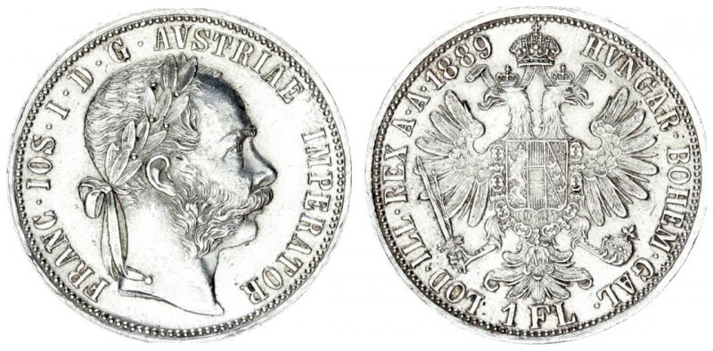 Austria 1 Florin 1889 Vienna. Franz Joseph I (1848-1916). Averse: Laureate head ...