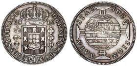 Brazil 960 Reis 1815 B John Prince Regent (1805-1818). Averse: Crowned arms denomination. Reverse: Sash with initial crosses globe within cross. Over ...