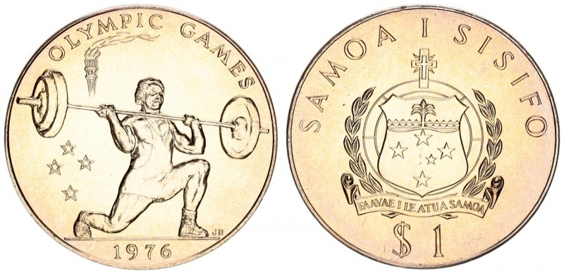Samoa 1 Tala 1976. Averse: National arms. Reverse: Weight lifter. Copper-Nickel....