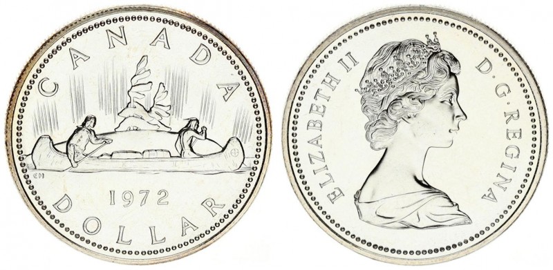 Canada 1 Dollar 1972 Averse: Smaller young bust right. Reverse: Voyageur. Silver...