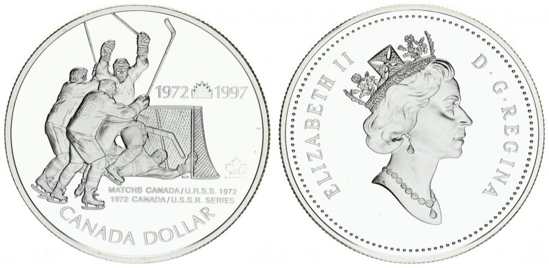 Canada 1 Dollar 1997 25th Anniversary Hockey Victory. Averse: Crowned head right...