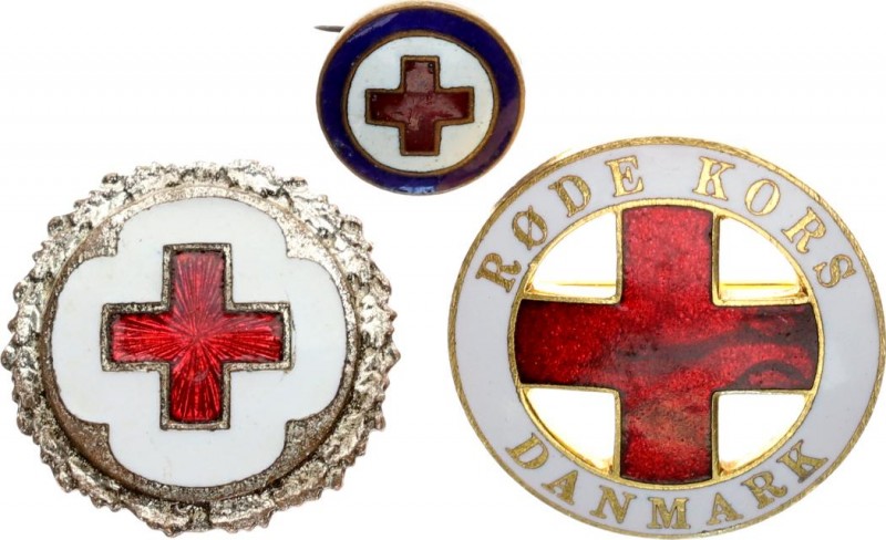 Denmark Badge 1980 RED CROSS DENMARK RODE KORS DANMARK ENAMEL BADGE Lot of 3 Bad...