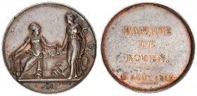 France Token Banque de Rouen 1817. Averse: Minerva seated on her left allegory holding a caduceus behind rolls of cloth anchor bundles; at the top: pa...