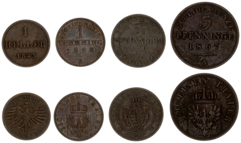 Germany Frankfurt 1 Heller 1843; Prussia 1 Pfennig 1868 B; Prussia 3 Pfennig 186...