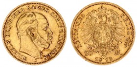 Germany Prussia 20 Mark 1873 C Wilhelm I (1861-1888). Averse: Head right. Averse Legend: WILHELM DEUTSCHER KAISER KONIG V. PREUSSEN. Reverse: Crowned ...