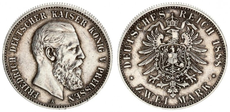 Germany Prussia 2 Mark 1888 A Friedrich III(1888). Averse: Head right. Averse Le...