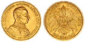Germany Prussia 20 Mark 1913 A Wilhelm II (1888-1918). Averse: Uniformed bust right. Reverse: Crowned imperial eagle with shield on breast. Edge Descr...