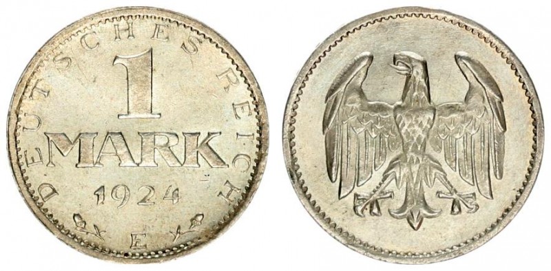 Germany Weimar Republic 1 Mark 1924 E. Averse: Denomination above date. Reverse:...